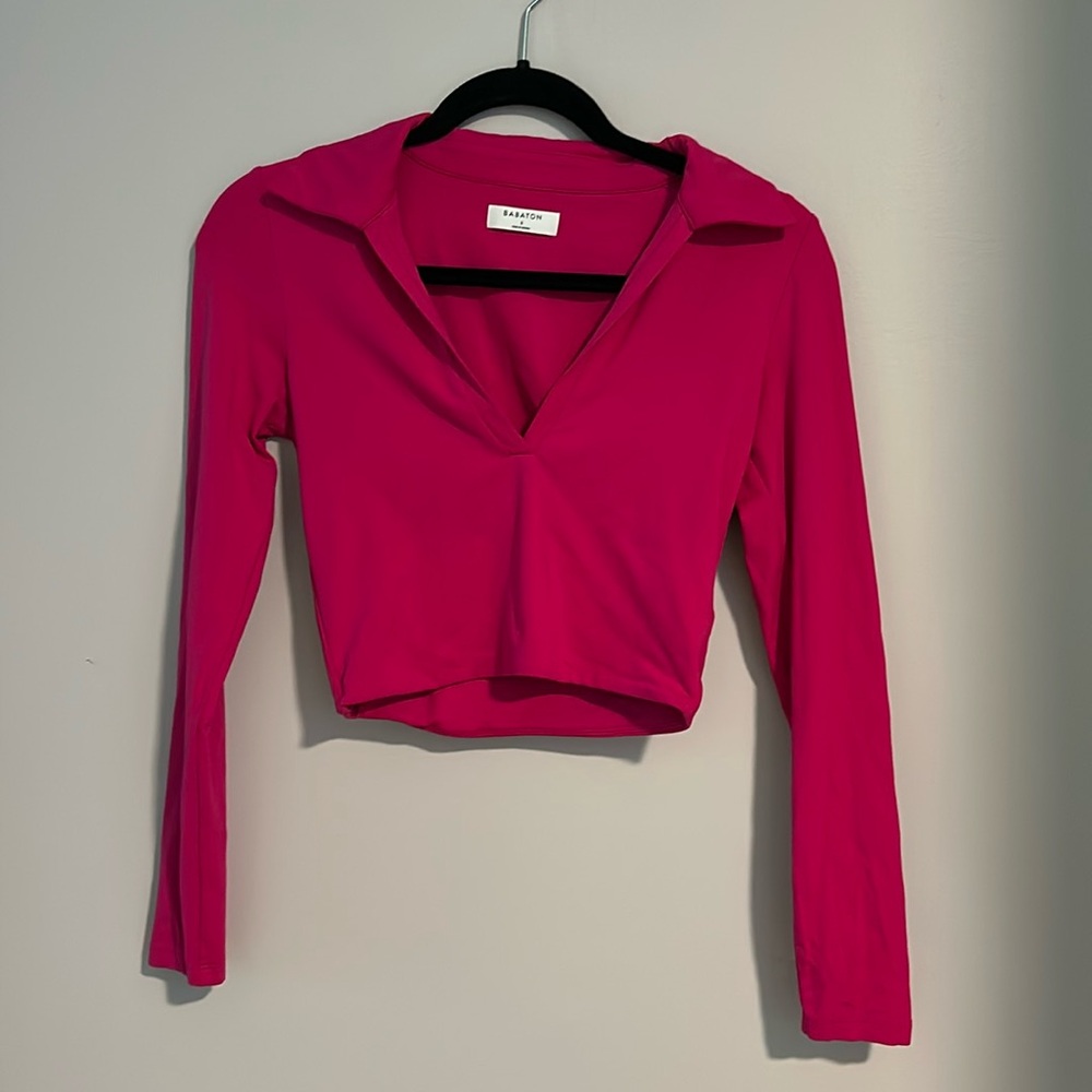 Aritzia Babaton Pink Contour Cropped Polo Top